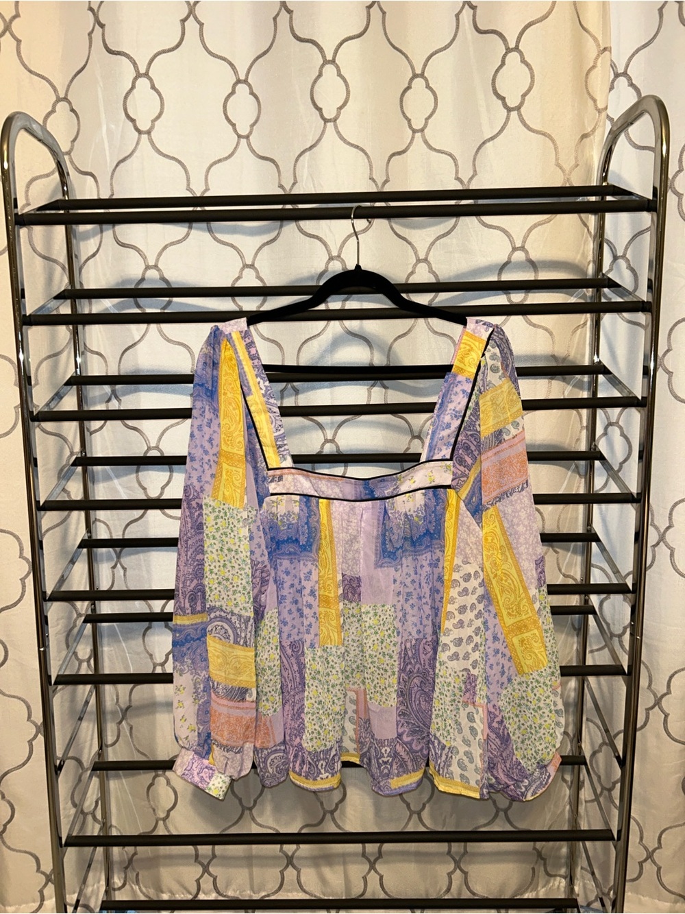 ASOS Curve Lavender Patchwork Boho Top with Yellow Accents